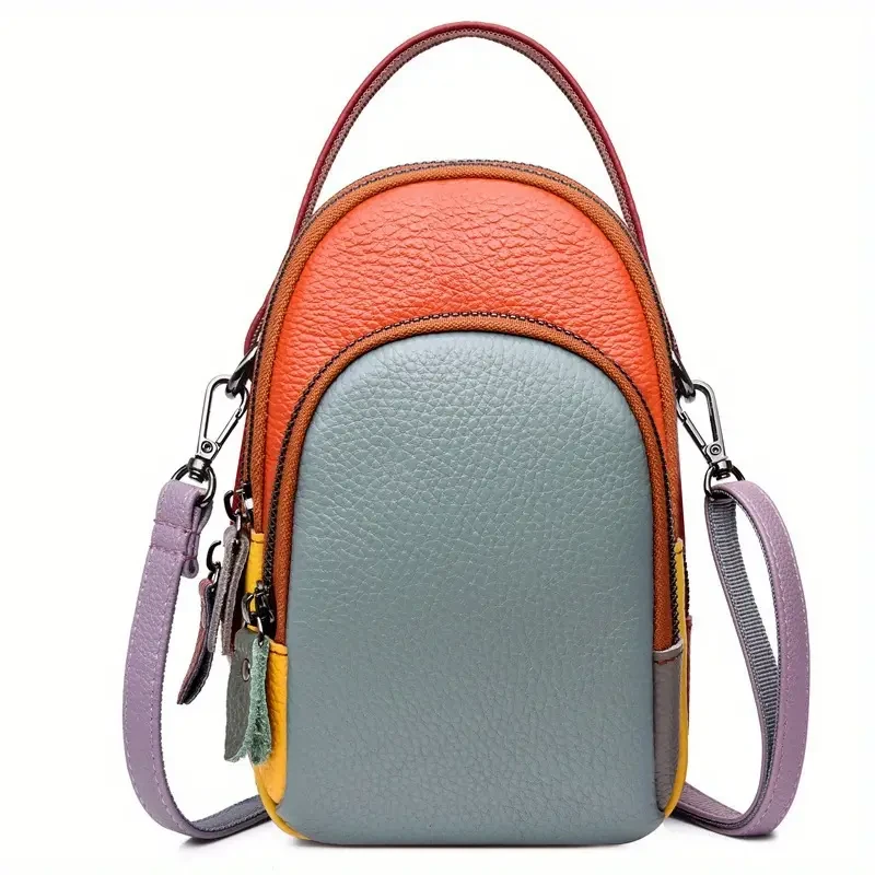 Mini bolso bandolera de piel auténtica para mujer para teléfono móvil