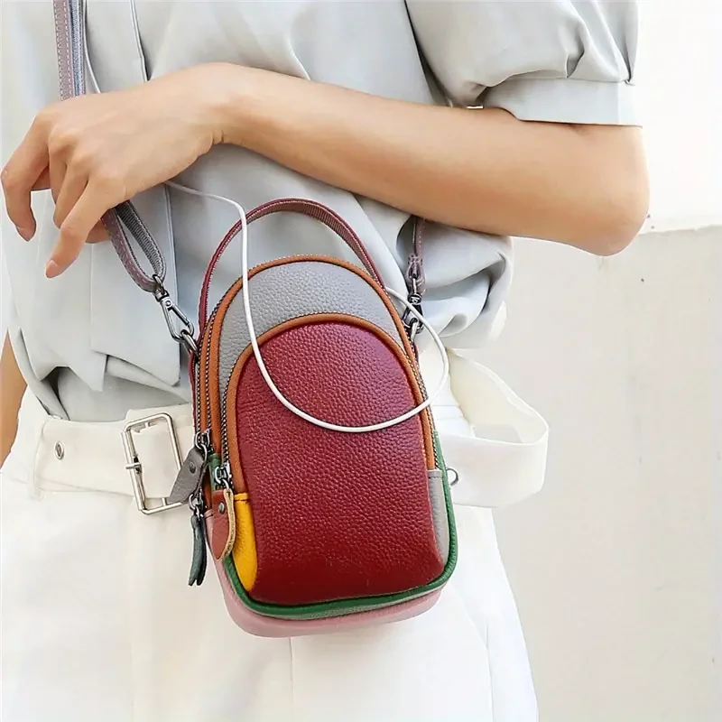 Mini bolso bandolera de piel auténtica para mujer para teléfono móvil