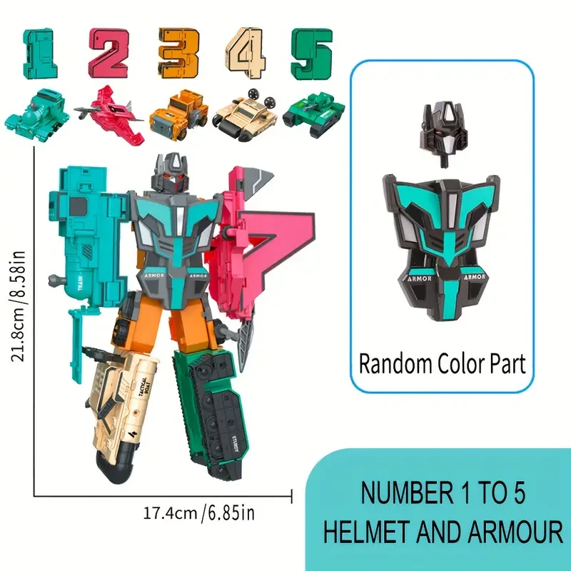 Kit de modelo de robot transformable: formas geniales de vehículos para equipos de números, juego de construcción DIY para jóvenes, mejora las habilidades matemáticas y la creatividad, regalo perfecto de cumpleaños o vacaciones para niños.