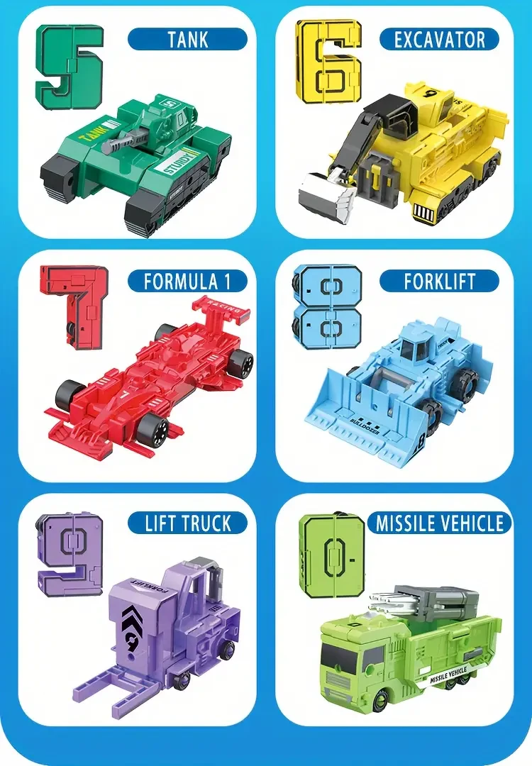 Kit de modelo de robot transformable: formas geniales de vehículos para equipos de números, juego de construcción DIY para jóvenes, mejora las habilidades matemáticas y la creatividad, regalo perfecto de cumpleaños o vacaciones para niños.