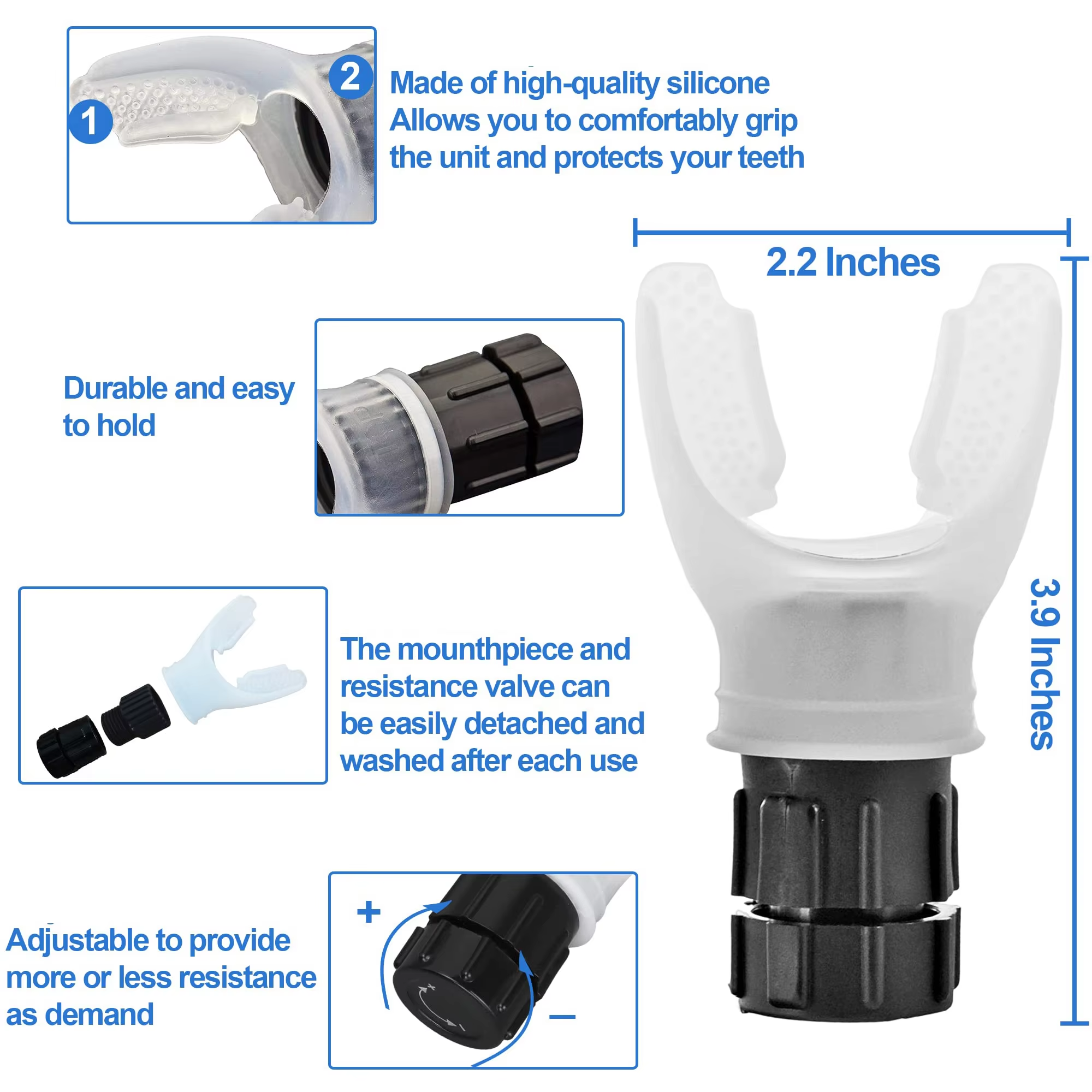 Entrenador de respiración Flexor pulmonar Ejercitador de fitness duradero Aumenta la capacidad pulmonar Respiración Niveles ajustables Respiración profunda