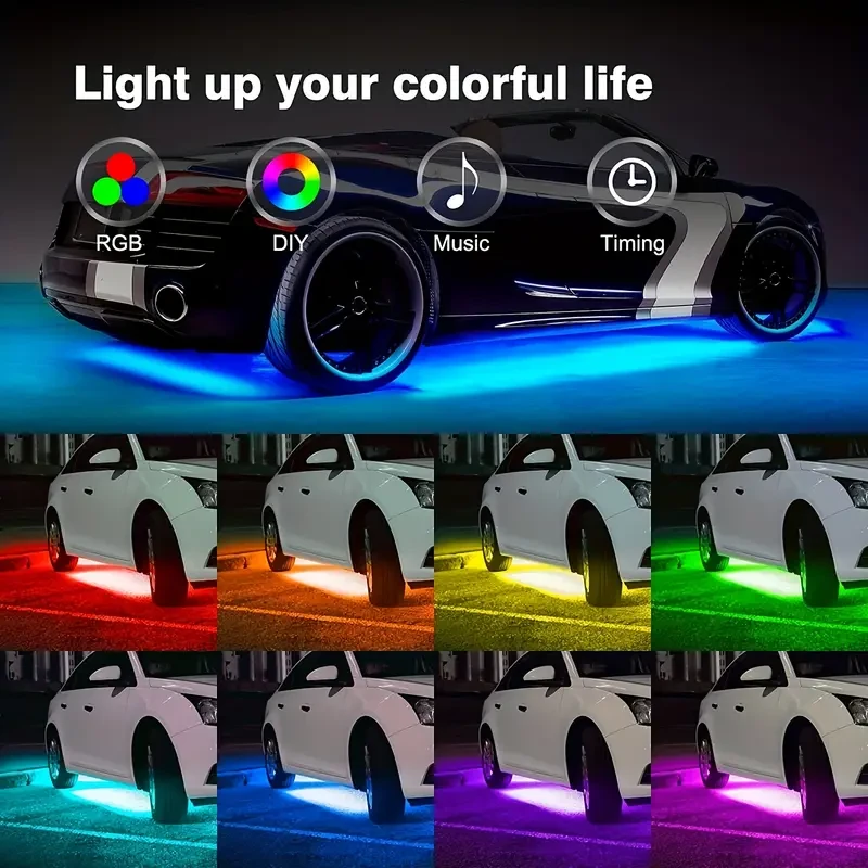 4 tiras de luces de neón para debajo del coche (control por aplicación)
