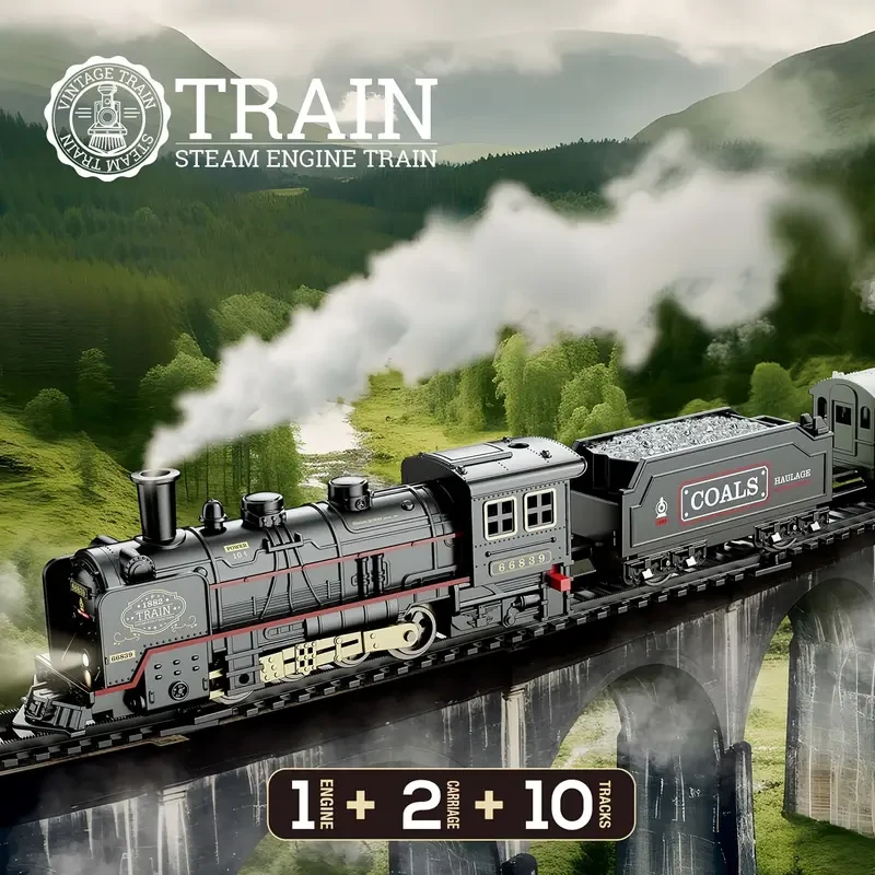 Tren eléctrico de juguete a vapor - Modelo ABS negro con funcionamiento manual