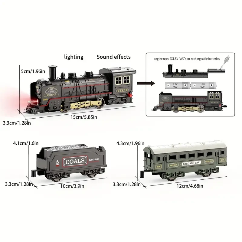 Tren eléctrico de juguete a vapor - Modelo ABS negro con funcionamiento manual