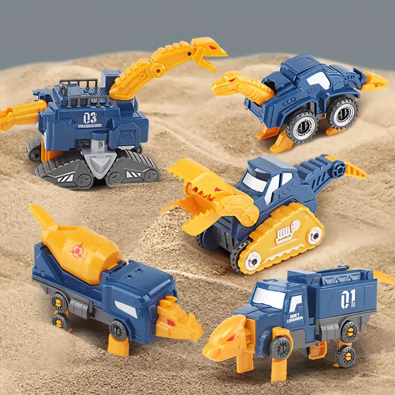 Juego magnético de vehículos de dinosaurios para construcción, kit educativo 5 en 1 para construir un coche STEM, se transforma en un gran robot, regalo de cumpleaños