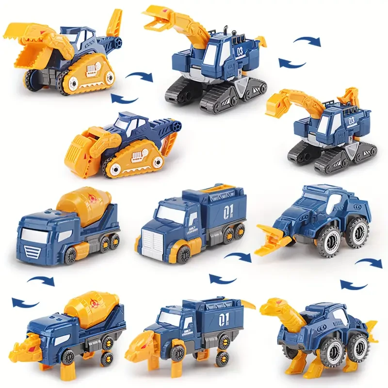 Juego magnético de vehículos de dinosaurios para construcción, kit educativo 5 en 1 para construir un coche STEM, se transforma en un gran robot, regalo de cumpleaños