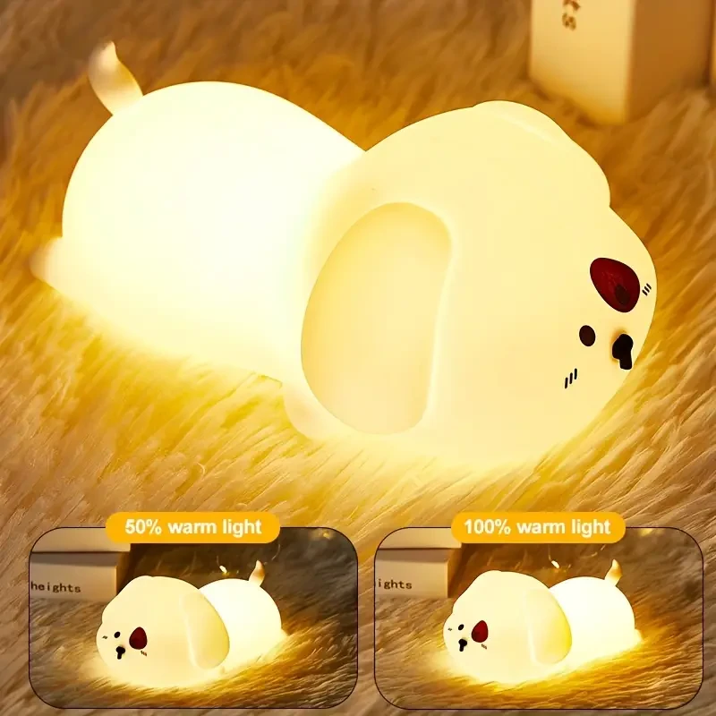 Linda luz nocturna de silicona con forma de cachorro: toca para iluminar