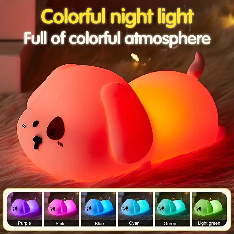 Linda luz nocturna de silicona con forma de cachorro: toca para iluminar