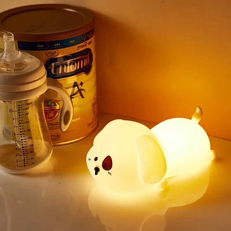 Linda luz nocturna de silicona con forma de cachorro: toca para iluminar