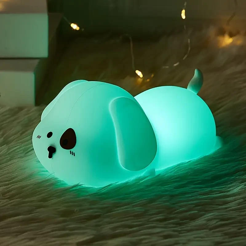 Linda luz nocturna de silicona con forma de cachorro: toca para iluminar