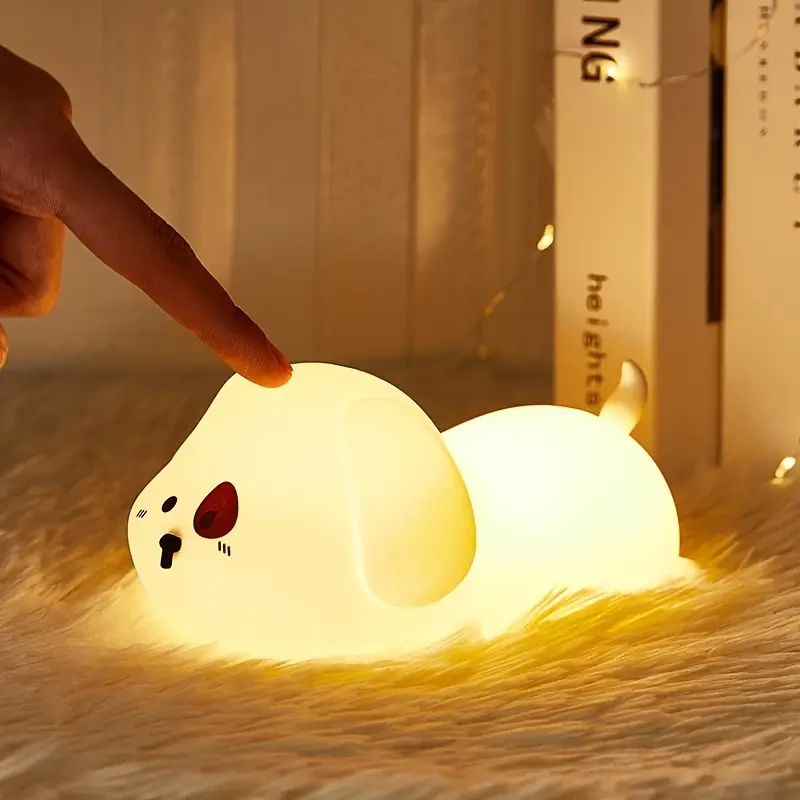 Linda luz nocturna de silicona con forma de cachorro: toca para iluminar