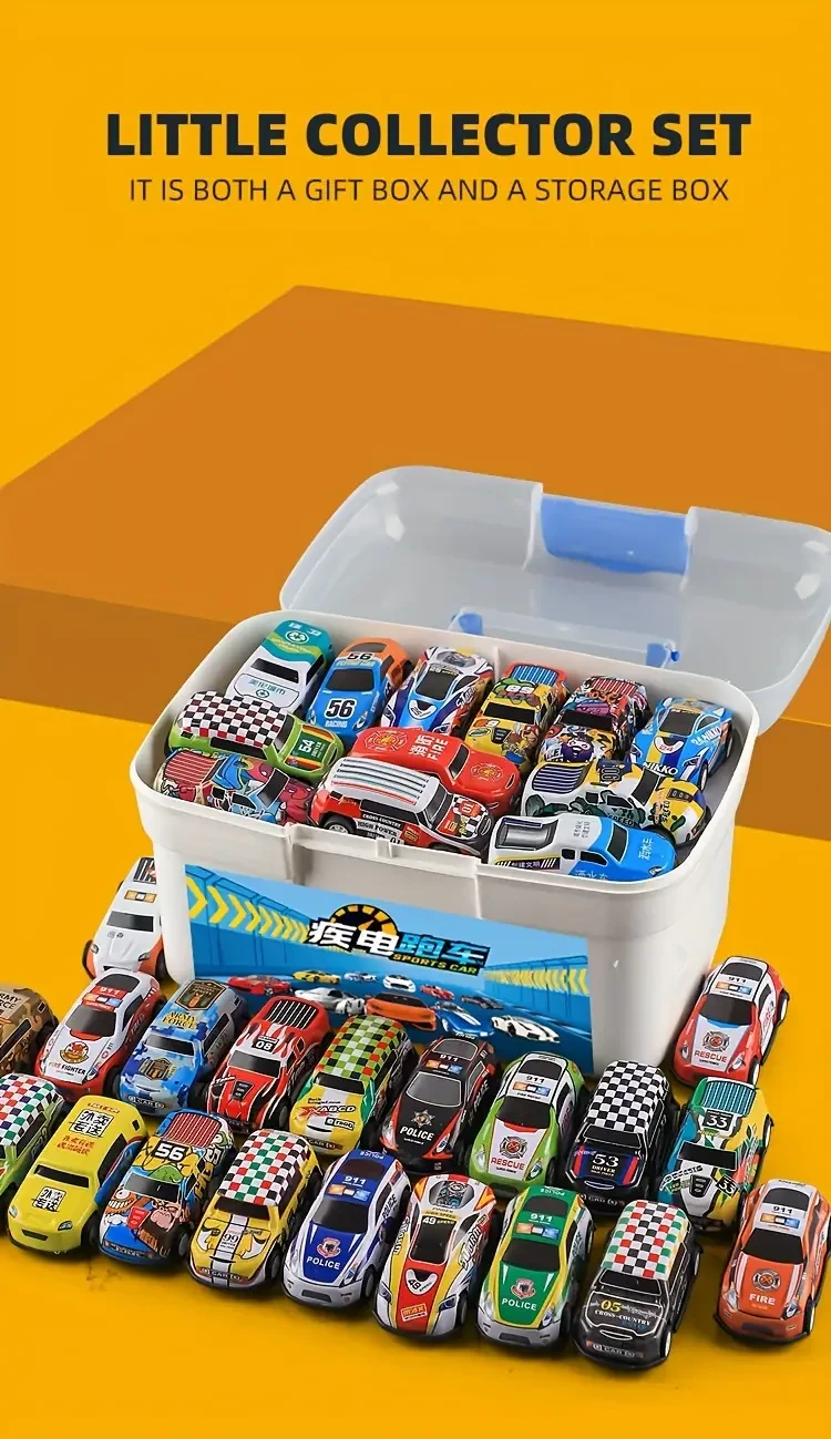 Juego de 50 coches de juguete de fundición a presión con estuche y tapete de juego plegable, función de fuerza de retorno, vehículos de metal duraderos, surtido colorido, regalo educativo y divertido para niños de 3 años en adelante.