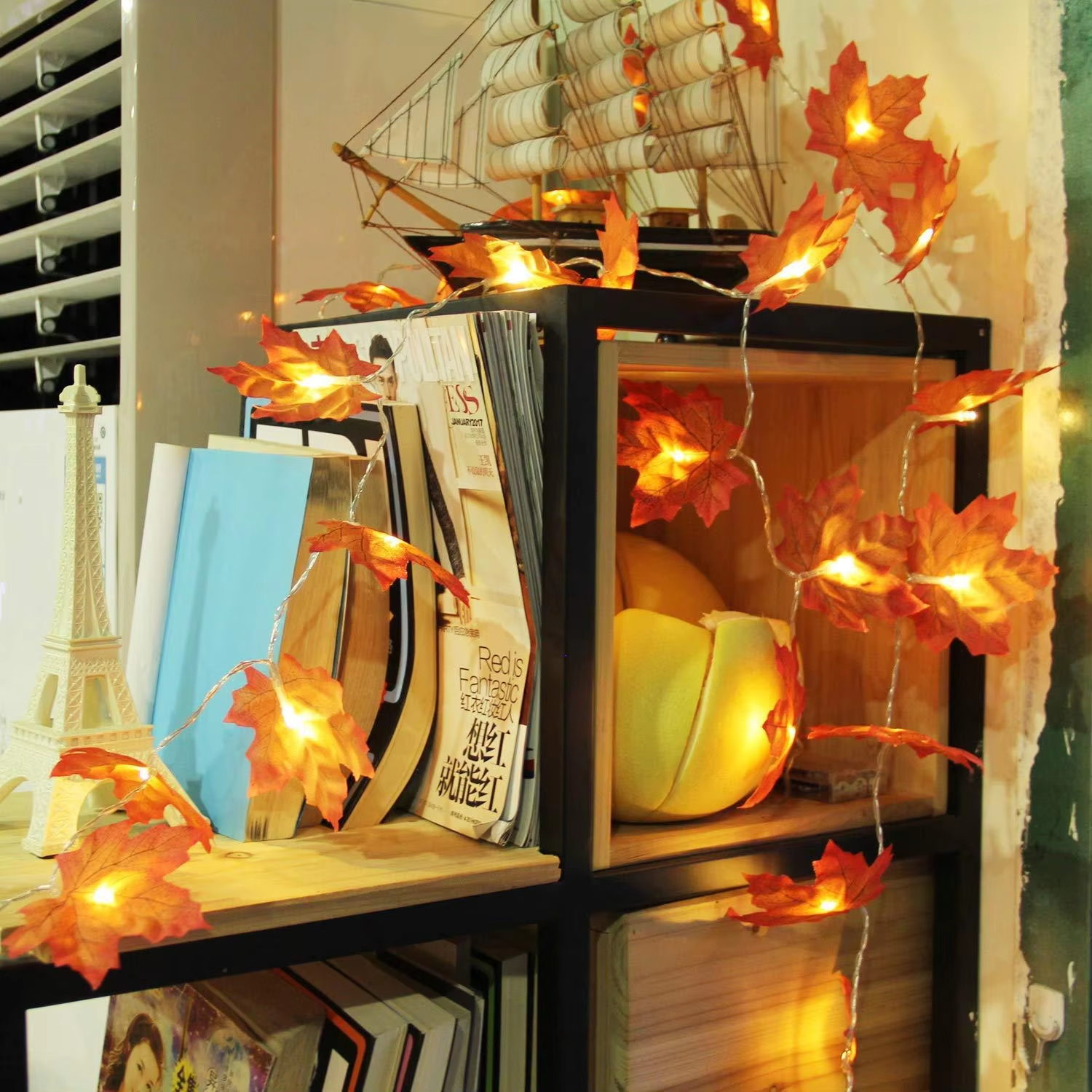 Guirnalda de luces LED artificiales de hojas de arce para decoración navideña, 2, 3 y 6 m, ideal para fiestas en casa, Halloween y Año Nuevo.