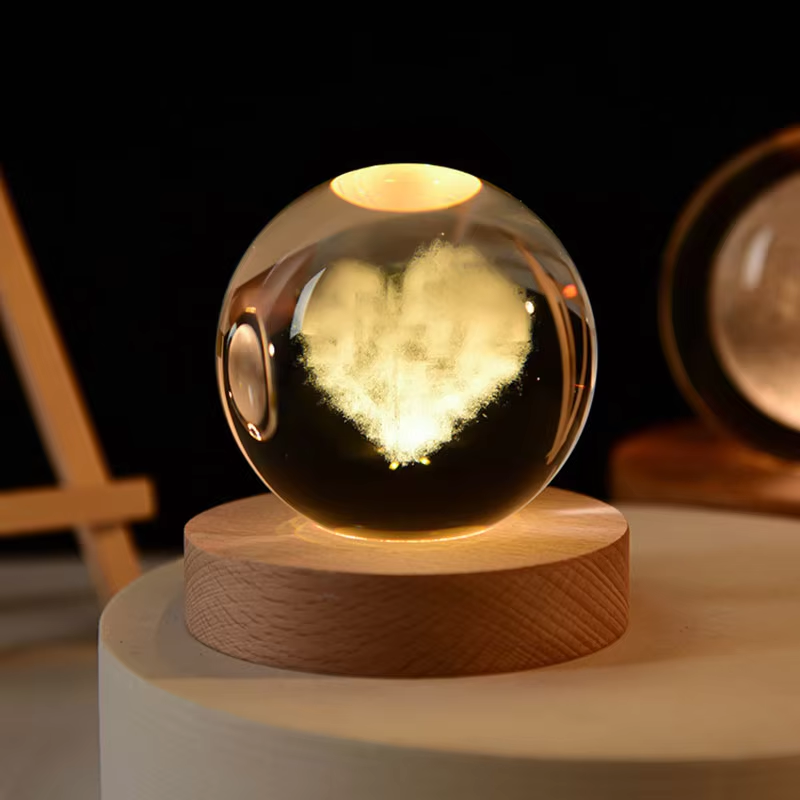 Bola de cristal 3D de 6 cm, luz nocturna de planeta de cristal, grabado láser, globo del sistema solar, astronomía, regalo de cumpleaños, decoración de escritorio para el hogar.