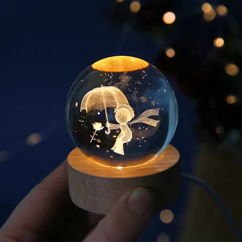 Bola de cristal 3D de 6 cm, luz nocturna de planeta de cristal, grabado láser, globo del sistema solar, astronomía, regalo de cumpleaños, decoración de escritorio para el hogar.