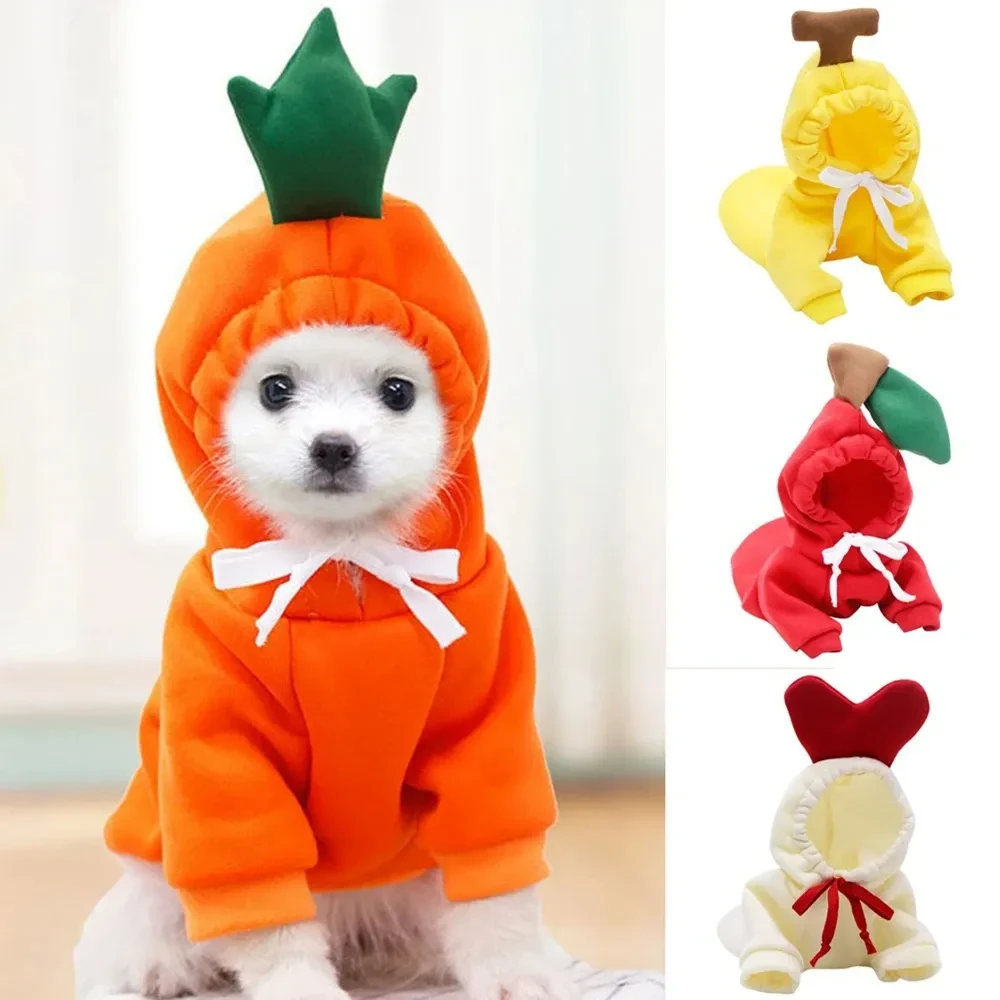 Ropa bonita con diseño de frutas para perros pequeños, sudaderas con capucha, ropa de invierno cálida de forro polar para mascotas, disfraz para cachorros y gatos, abrigo para chihuahua francés.