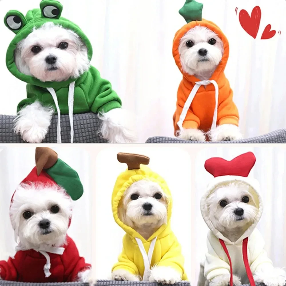 Ropa bonita con diseño de frutas para perros pequeños, sudaderas con capucha, ropa de invierno cálida de forro polar para mascotas, disfraz para cachorros y gatos, abrigo para chihuahua francés.