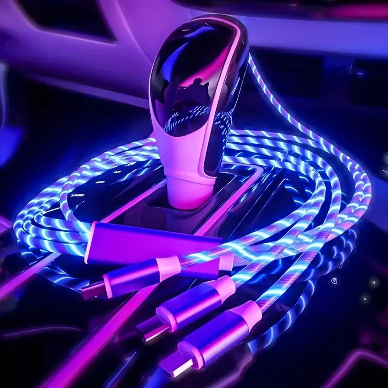 Cable de carga USB con luz LED 3 en 1: carga rápida y sincronización de datos