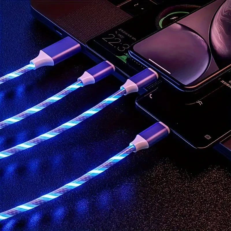 Cable de carga USB con luz LED 3 en 1: carga rápida y sincronización de datos