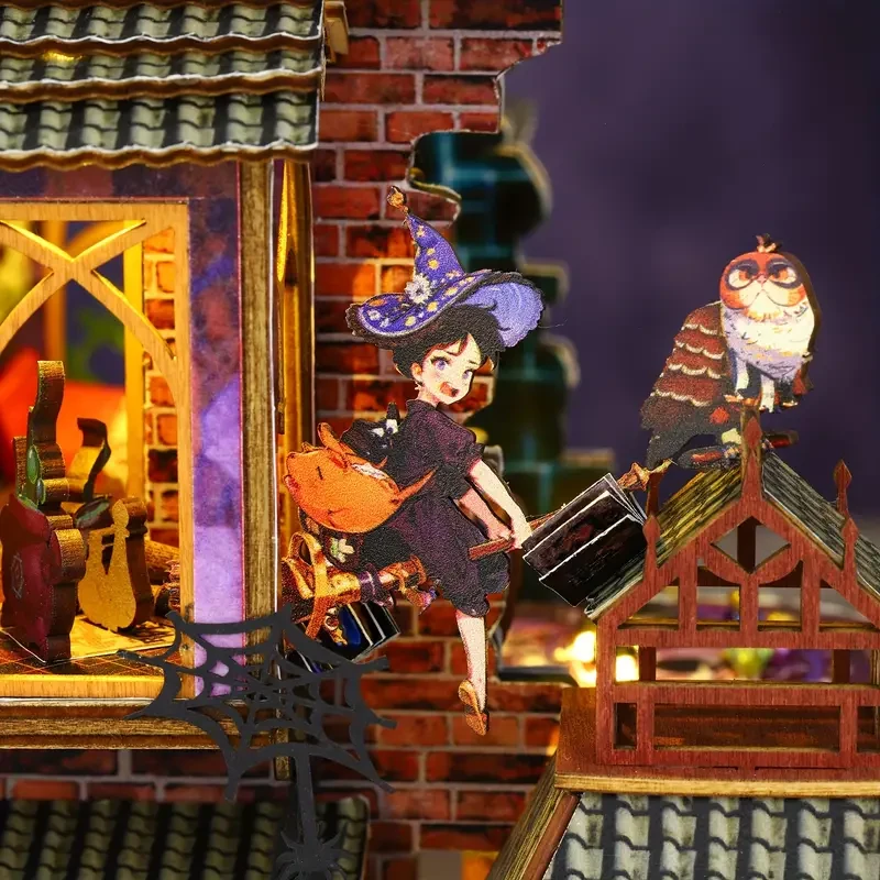 Kit de cabaña mágica DIY: rompecabezas de madera 3D con luces LED