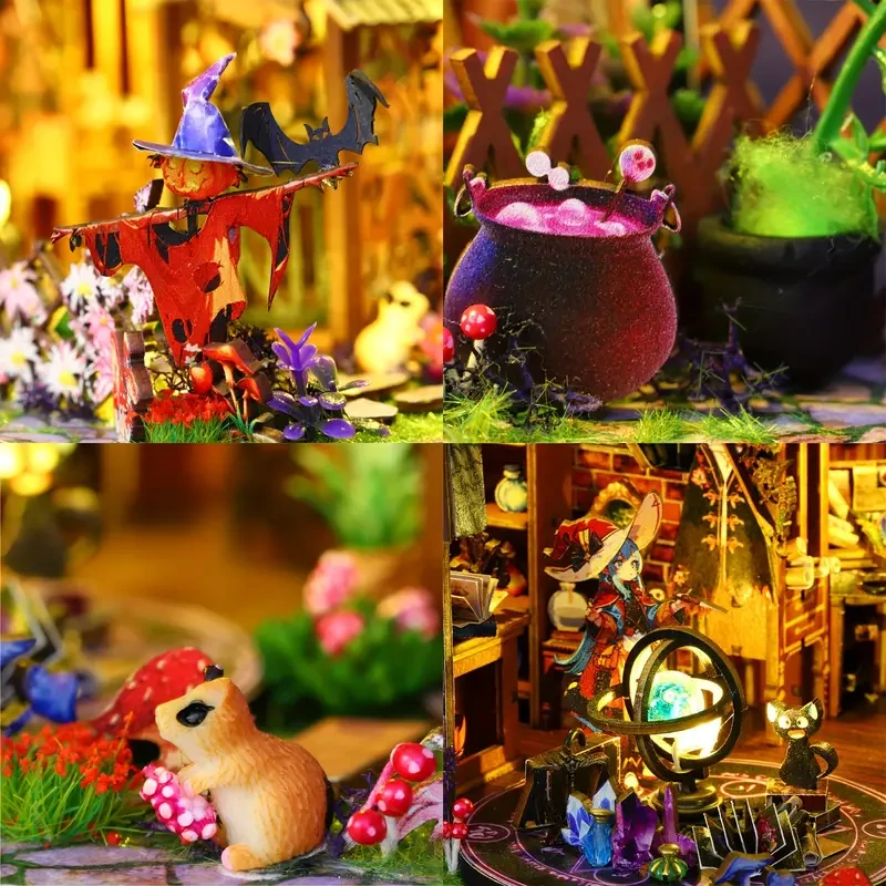 Kit de cabaña mágica DIY: rompecabezas de madera 3D con luces LED