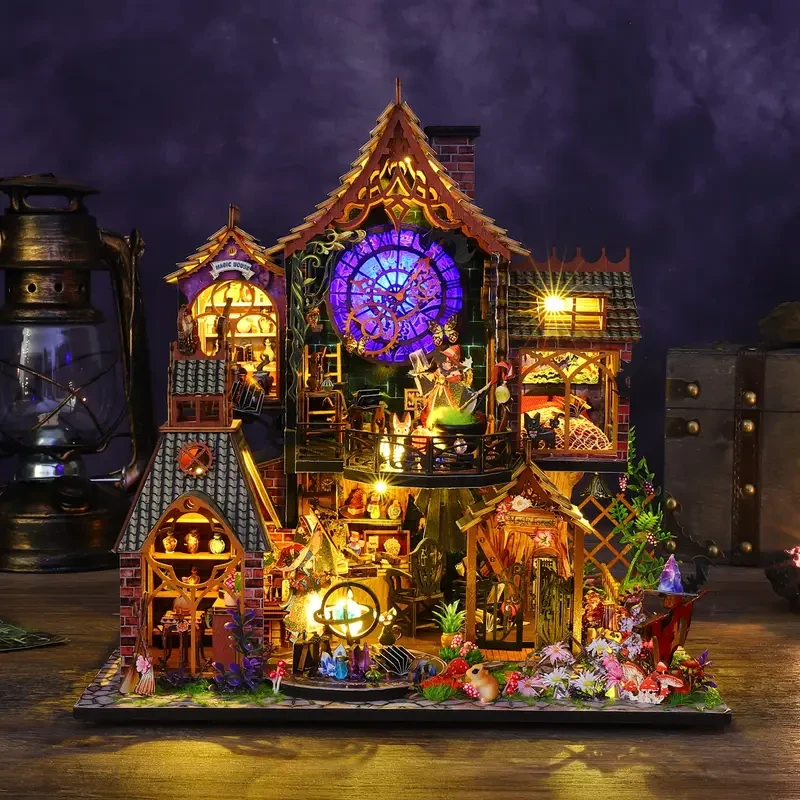 Kit de cabaña mágica DIY: rompecabezas de madera 3D con luces LED