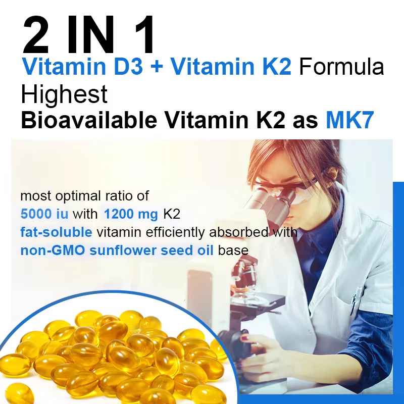 Suplemento de vitamina D3+K2 TAOTERS para apoyar la salud de las articulaciones, los huesos y el sistema inmunitario. Fórmula sin OGM, complejo de vitamina D y K fácil de tragar.