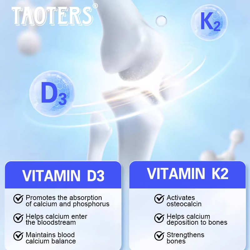 Suplemento de vitamina D3+K2 TAOTERS para apoyar la salud de las articulaciones, los huesos y el sistema inmunitario. Fórmula sin OGM, complejo de vitamina D y K fácil de tragar.