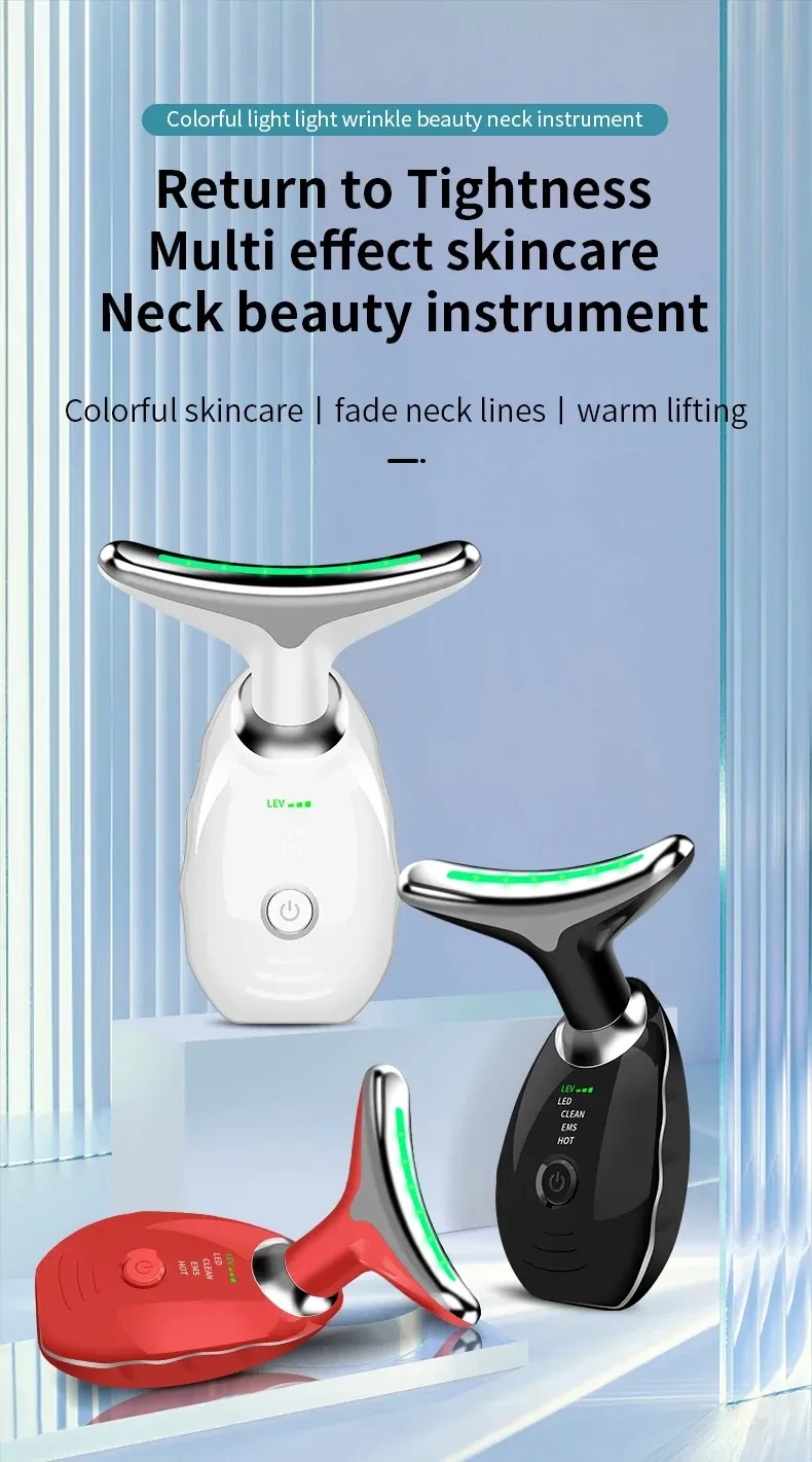 Dispositivo de belleza para cuello y rostro con terapia de fotones LED de colores, reafirmante de la piel, reducción de papada, antiarrugas, masajeador lifting.