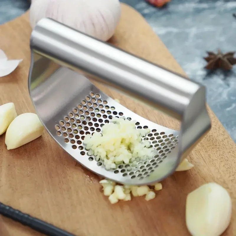 Prensa de ajo ergonómica de acero inoxidable de 1 pieza
