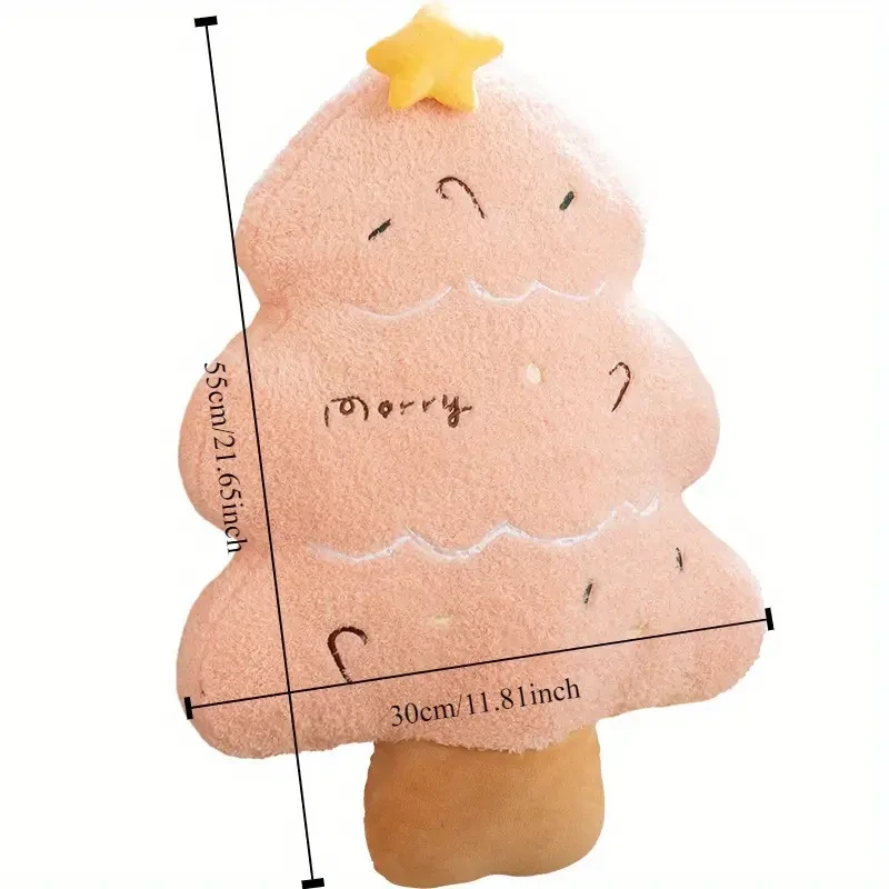 Cojín navideño con diseño de árbol de Navidad: tejido de punto suave, relleno de poliéster y cierre de cremallera.