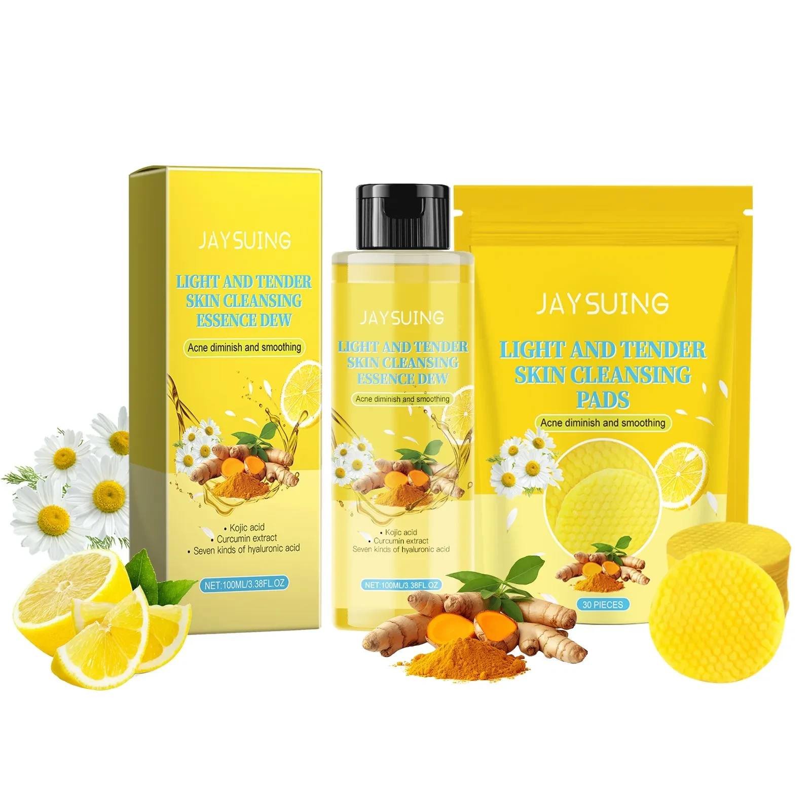 Líquido limpiador de cúrcuma para el cuidado de la piel que elimina el acné y rejuvenece.