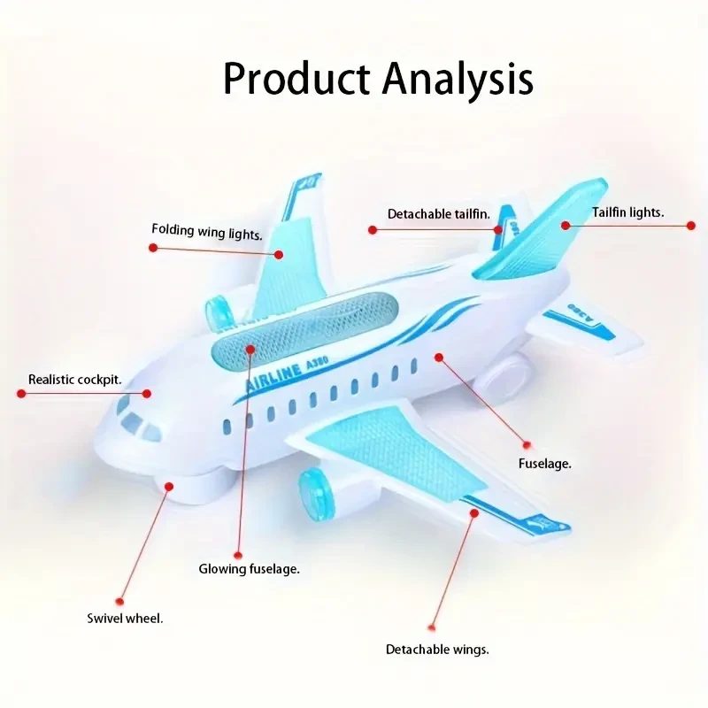 Avión eléctrico de juguete para niños con luces y música