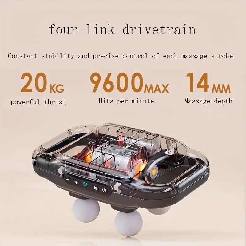 Pistola de masaje de 4 cabezales recargable por USB - Masajeador de tejido profundo