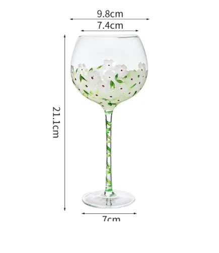 Copa de vino con flores pintadas a mano, cristal color vino