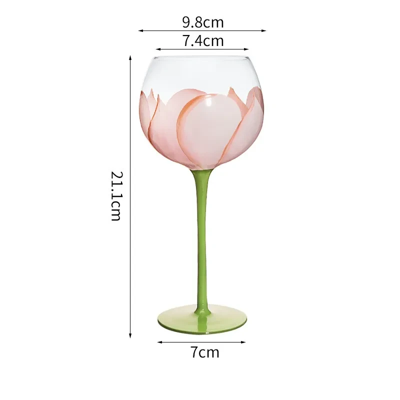 Copa de vino con flores pintadas a mano, cristal color vino