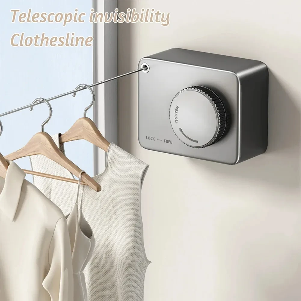 Tendedero telescópico de alambre para colgar en la pared, resistente a la corrosión y antiflacidez, para interiores y exteriores.