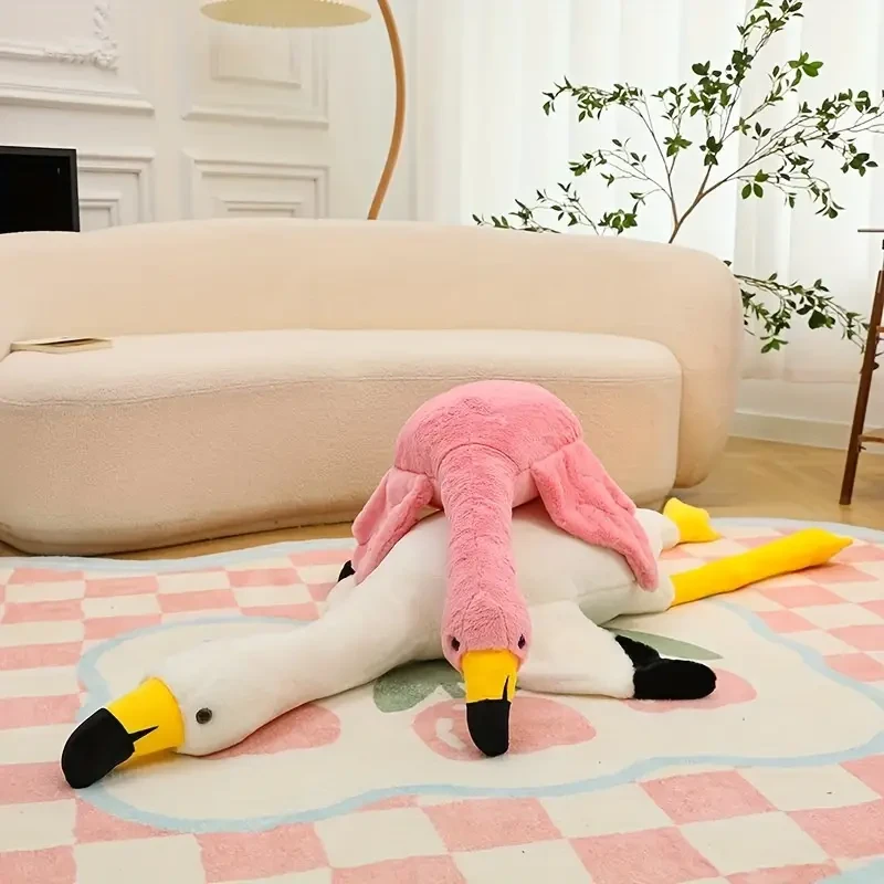 Peluche de flamenco gigante de 180,01 cm - Suave y tierno cojín blanco y rojo