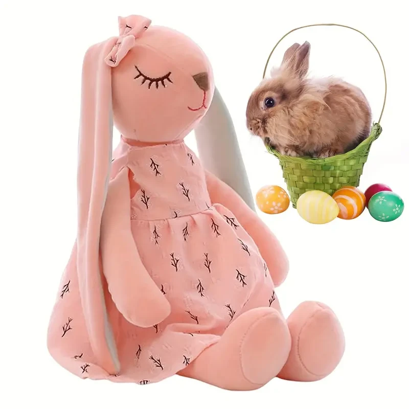 Conejo de orejas largas kawaii, peluche de conejito de Pascua