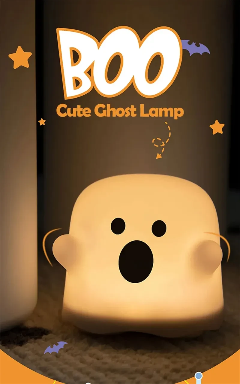 Lámpara de noche de silicona para decoración del hogar, lámpara LED con sensor táctil para mesita de noche, dormitorio de niña, sala de estar, regalo de cumpleaños para niños, decoración de Halloween.