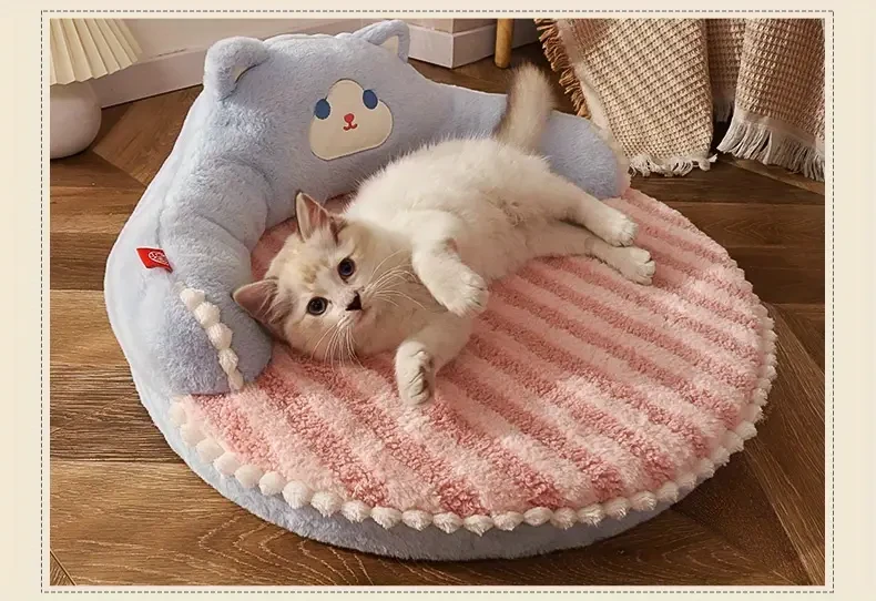 Cama redonda suave y duradera para perros y gatos pequeños. Colchón y tapete extraíbles para uso en interiores y exteriores.