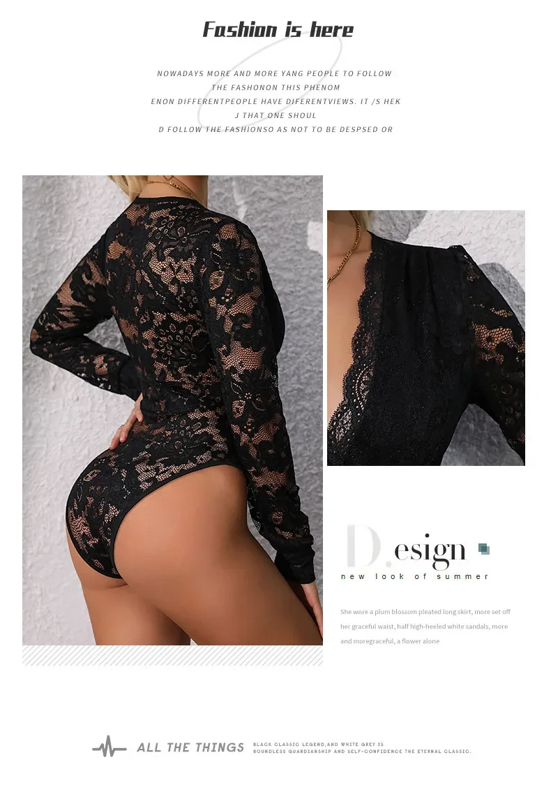 Body de manga larga con cordones para mujer, mono sexy con escote en V profundo y cierre de presión en la entrepierna, camiseta de leotardo para mujer