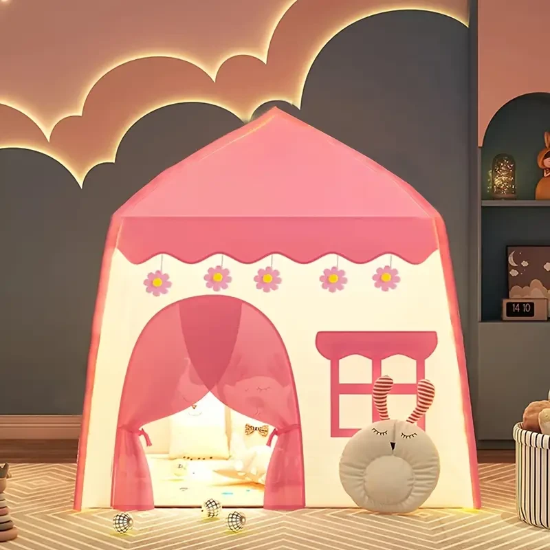 Tienda de juegos infantil de princesas | Casita de juegos grande para interior con diseño floral rosa