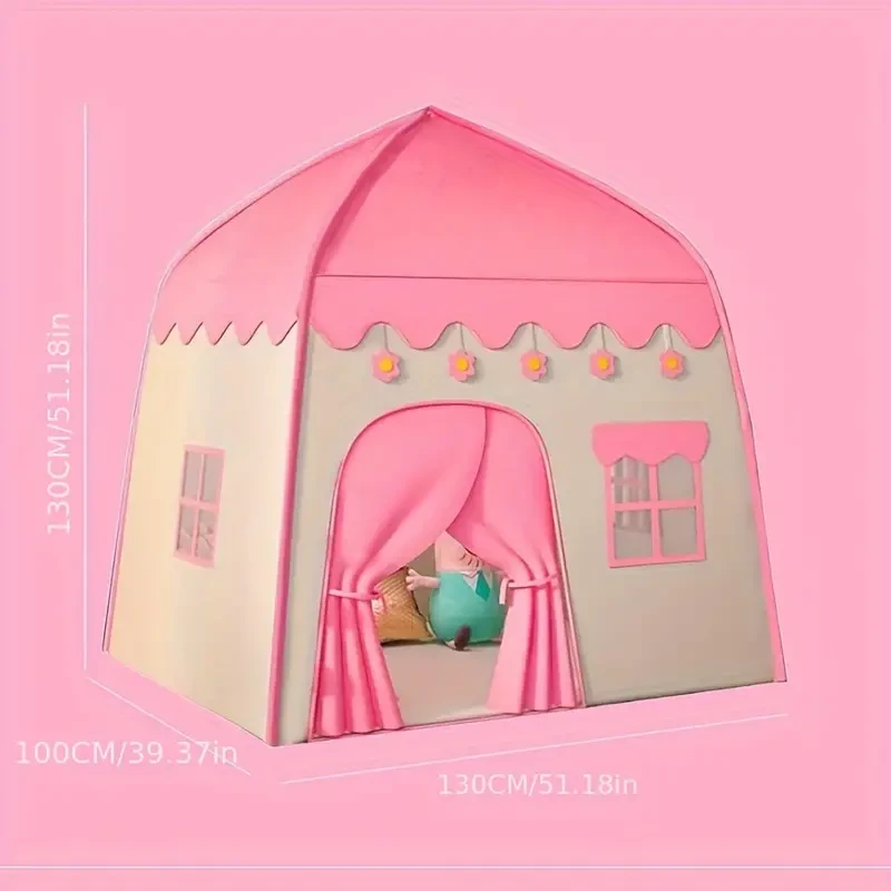 Tienda de juegos infantil de princesas | Casita de juegos grande para interior con diseño floral rosa