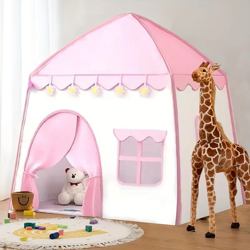 Tienda de juegos infantil de princesas | Casita de juegos grande para interior con diseño floral rosa