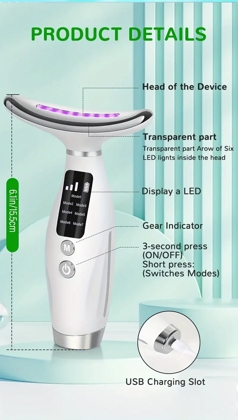 Masajeador facial con luz LED y calor de 7 colores