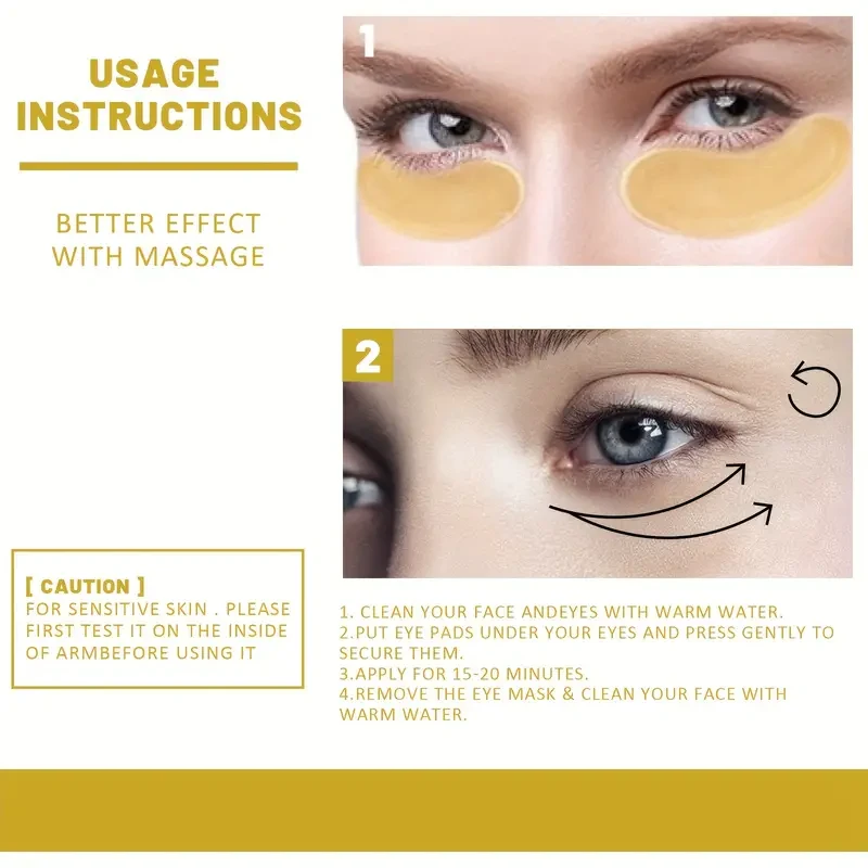 30 pares de mascarillas de ojos de lujo doradas de 24 quilates