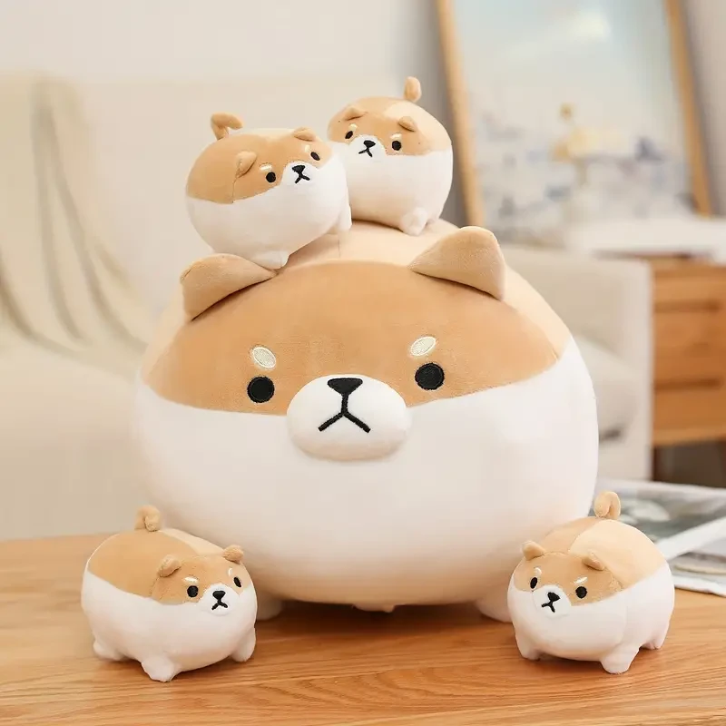 Peluche Shiba Inu de 40,64 cm con 4 crías en su barriga, Shiba Inu de peluche