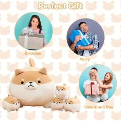 Peluche Shiba Inu de 40,64 cm con 4 crías en su barriga, Shiba Inu de peluche