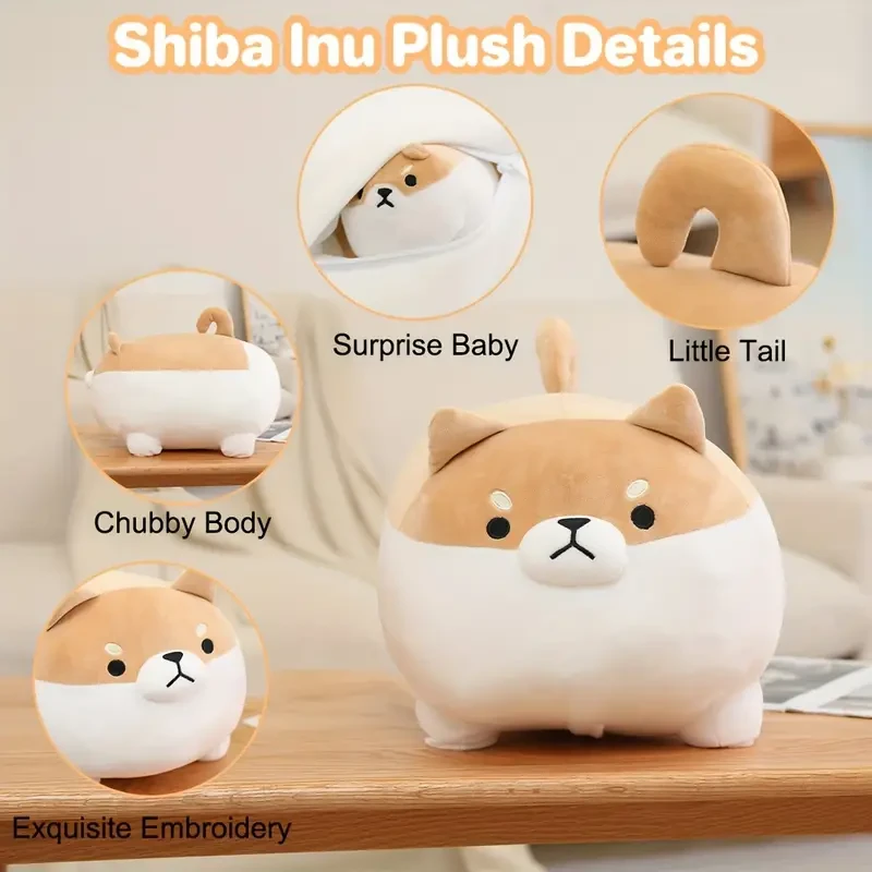 Peluche Shiba Inu de 40,64 cm con 4 crías en su barriga, Shiba Inu de peluche